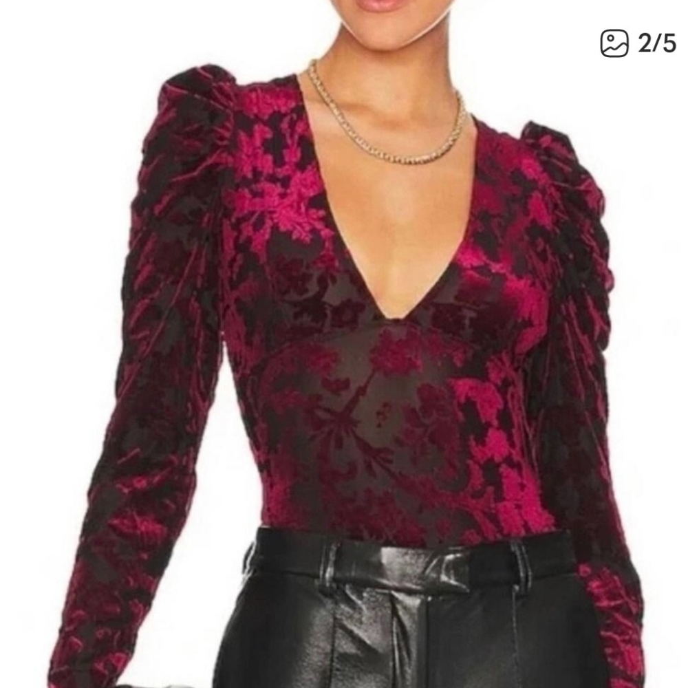 Free People Burgundy Velvet Magic Hour Bodysuit - Picture 4 of 8